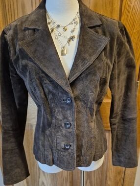 Taunt Dark Brown Suede Button-Front Blazer